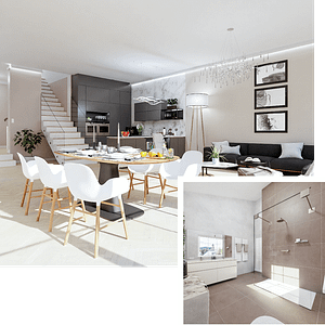 Innenraum-Visualisierungen Luxusimmobilien - Badezimmer, Wohnzimmer